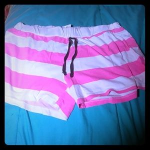 Pink and white striped shorts